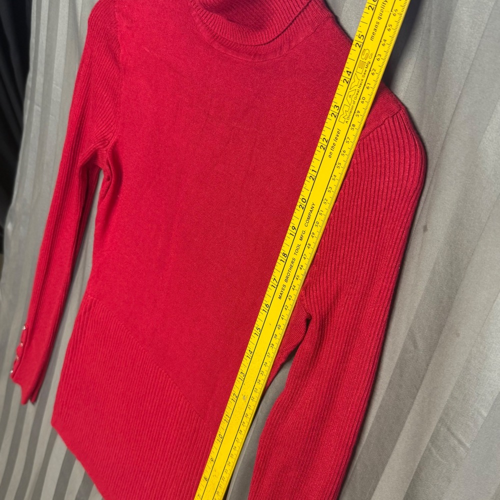 White House Black Market Red Turtleneck Sweater Buttons Size S - Picture 6 of 11